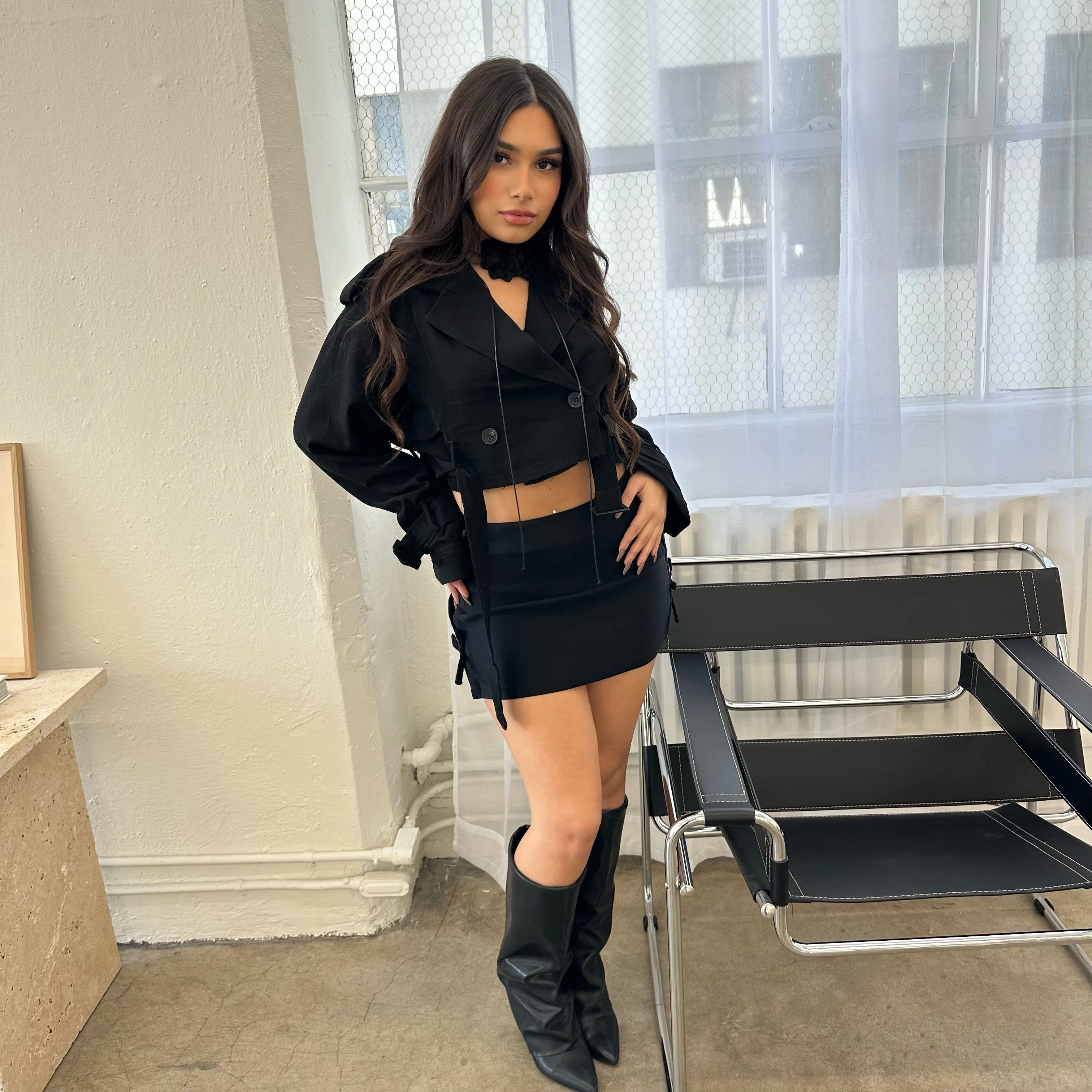 Jody Cropped Trench Coat (BLACK)