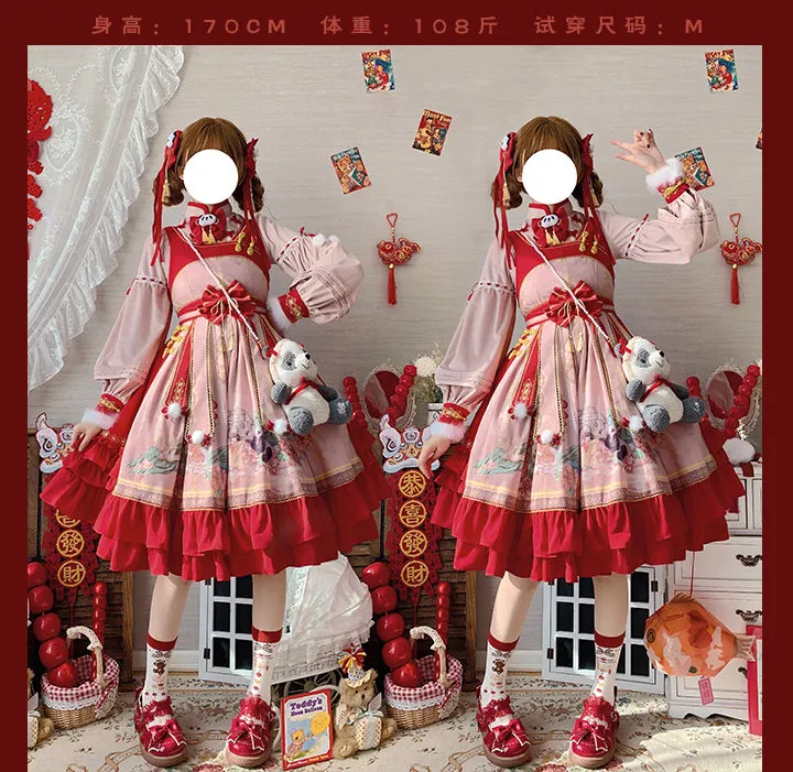 JSK Full Set♥Ready to Ship♥Red Panda ♥Chinese Style Lolita Dress