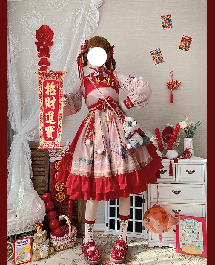 JSK Full Set♥Ready to Ship♥Red Panda ♥Chinese Style Lolita Dress
