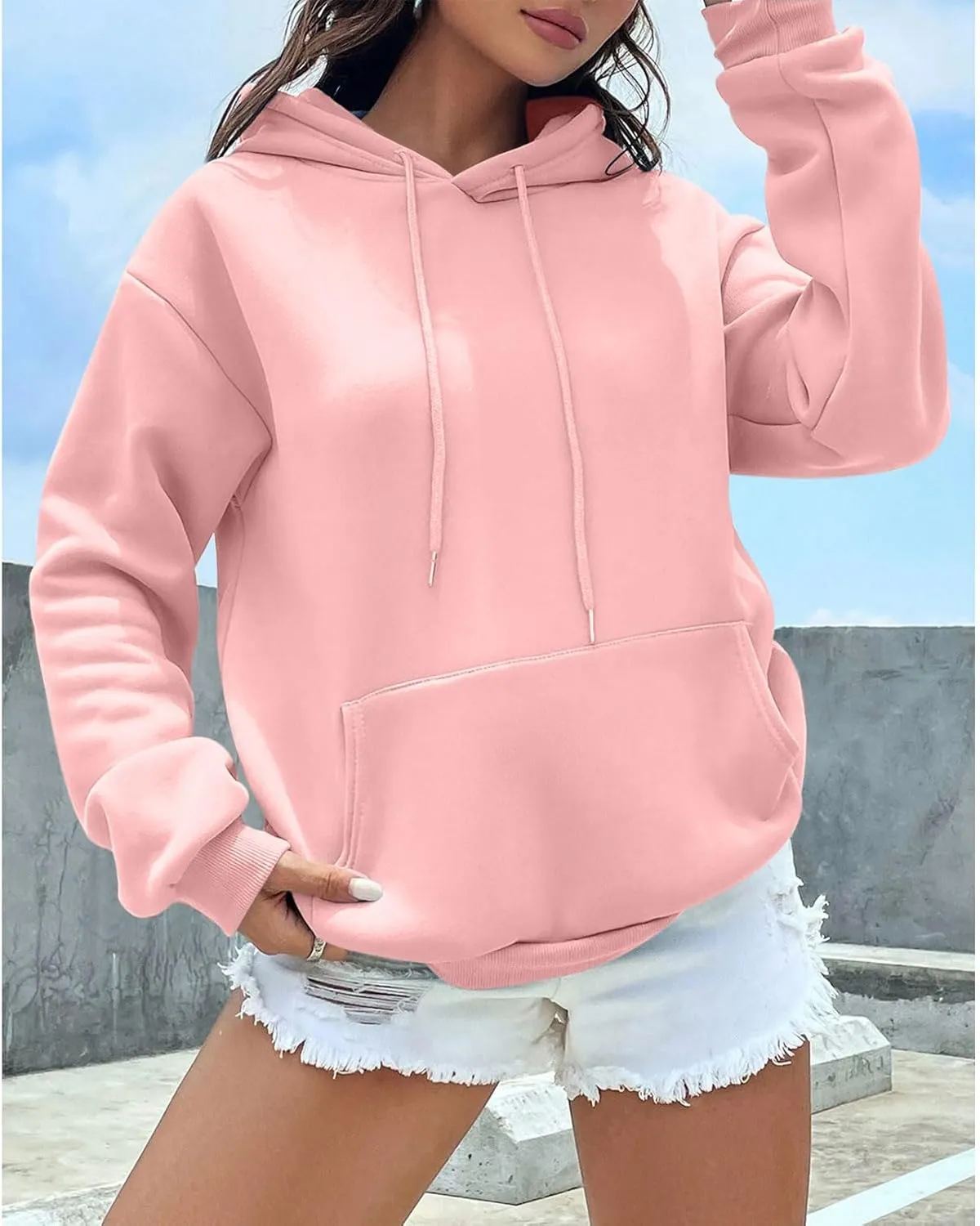 KEEVICI Pullover Sweatshirts for Women Cute Strawberry Cow Print Hoodie Casual Fuzzy Top