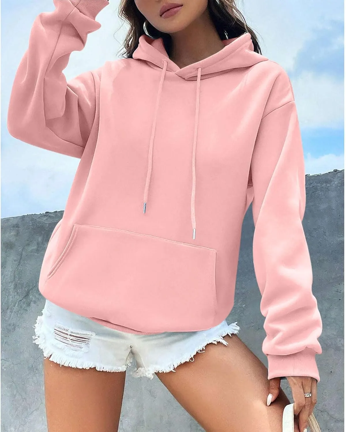 KEEVICI Pullover Sweatshirts for Women Cute Strawberry Cow Print Hoodie Casual Fuzzy Top