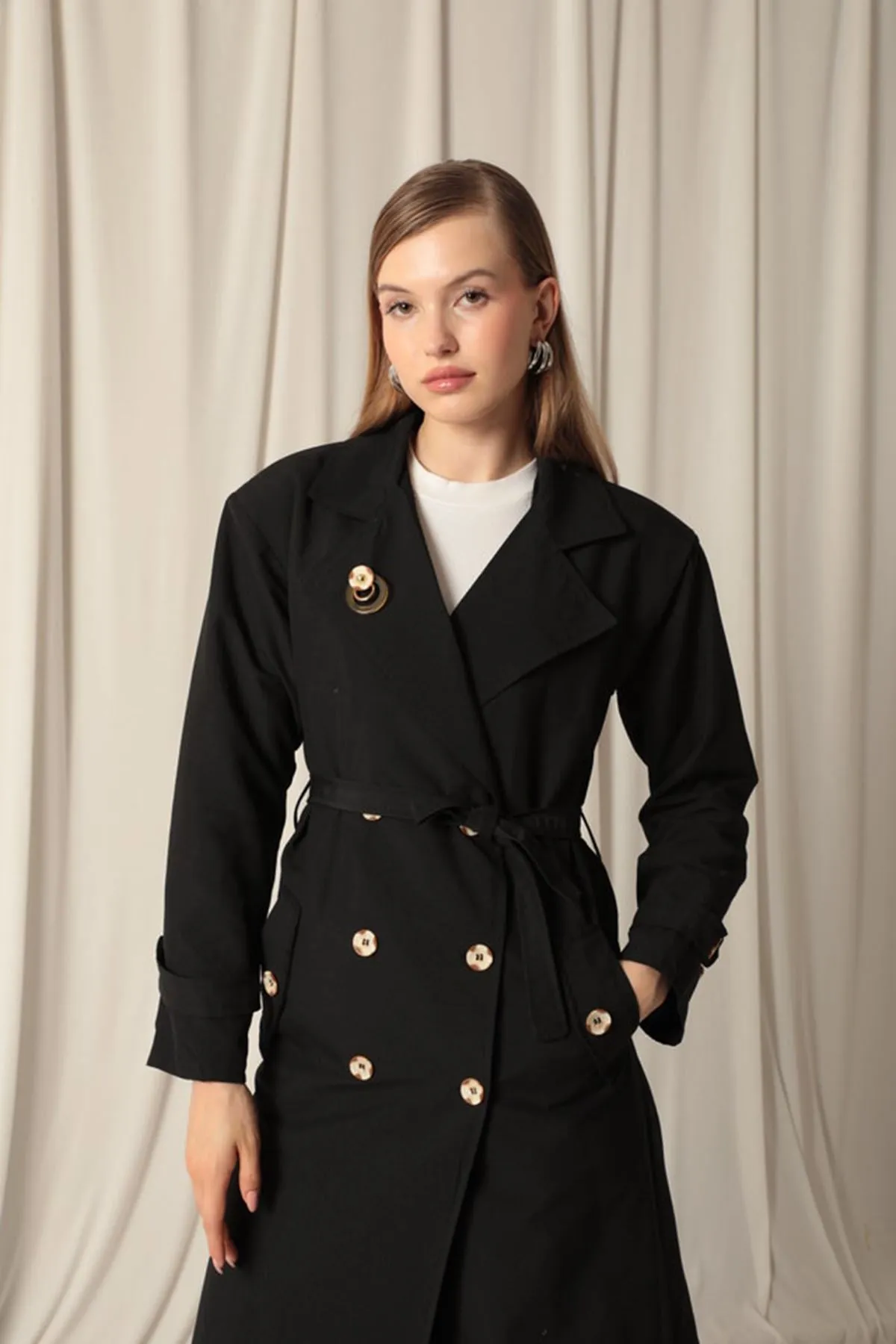 KKT Maxi Length Women's Black Trench Coat - Burlington
