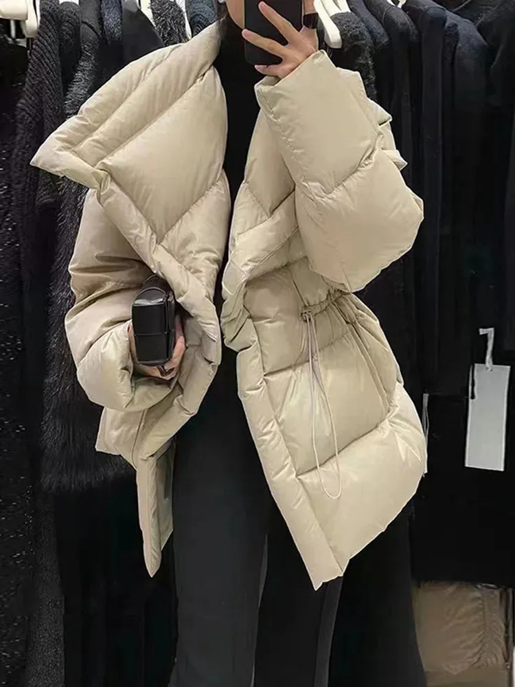 Large Lapel Collar Elegant Parka Duck Down Coat