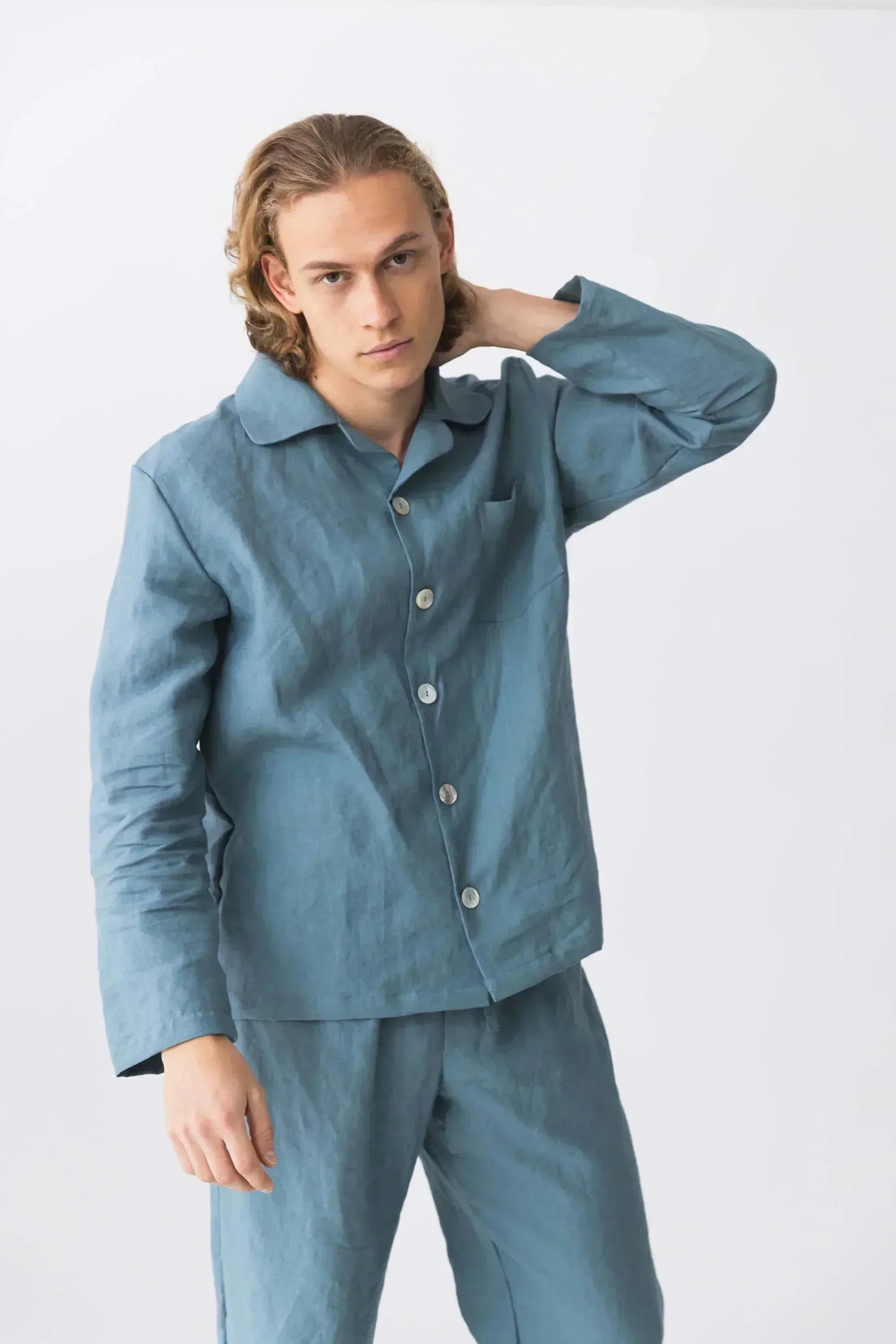 Long-sleeved linen pajamas lilac - Diego