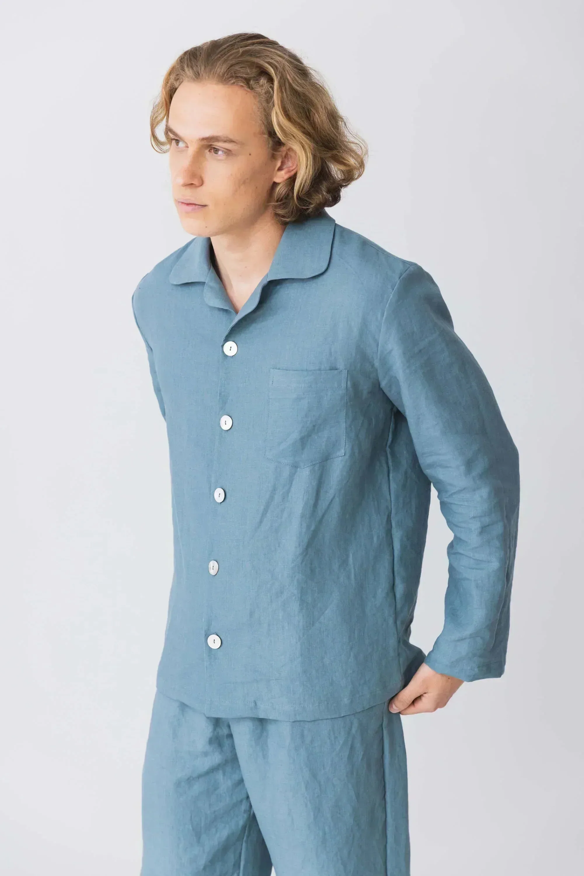 Long-sleeved linen pajamas lilac - Diego