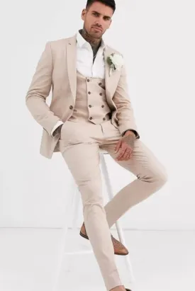 Luxury Men Suits Light Cream 3 Piece Slim Fit Elegant Formal Fashion Suits Groom Wedding Suits Party Wear Suit Stylish Suits Bespoke For Men