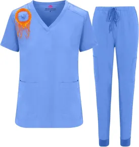 M&M SCRUBS Women's Essential Jogger Scrub Set Nursing Uniform Clearance Cool Stretch Scrub Top and Pant Workwear