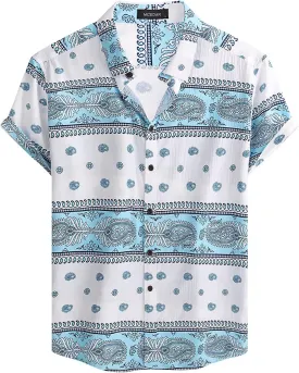 MCEDAR Mens Casual Short Sleeve Button Up Vintage Summer Hawaiian Beach Vacation Shirts (Size S-5XL Big and Tall)