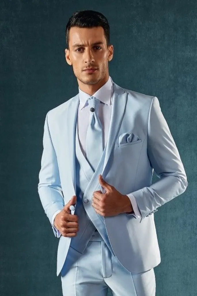 Men Sky Blue Suit Three Piece Suit One Button Suit Wedding Suit Formal Dinner Suit Bespoke Tailoring Gift For Him