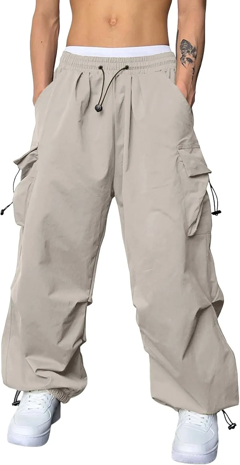 Mens Baggy Cargo Pants Casual Parachute Pants Drawstring Workout Athletic Sweatpants Plus Size Loose Harem Joggers