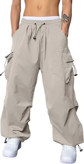 Mens Baggy Cargo Pants Casual Parachute Pants Drawstring Workout Athletic Sweatpants Plus Size Loose Harem Joggers