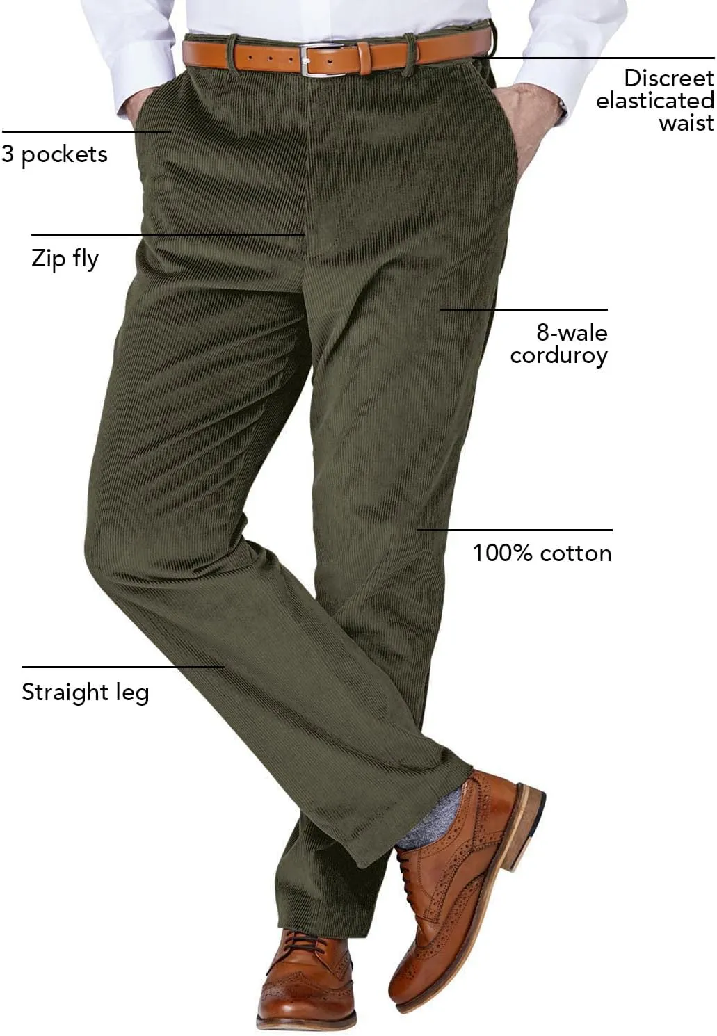 Men's Corduroy Pants with Hidden Extra Stretch Elasticated Waist