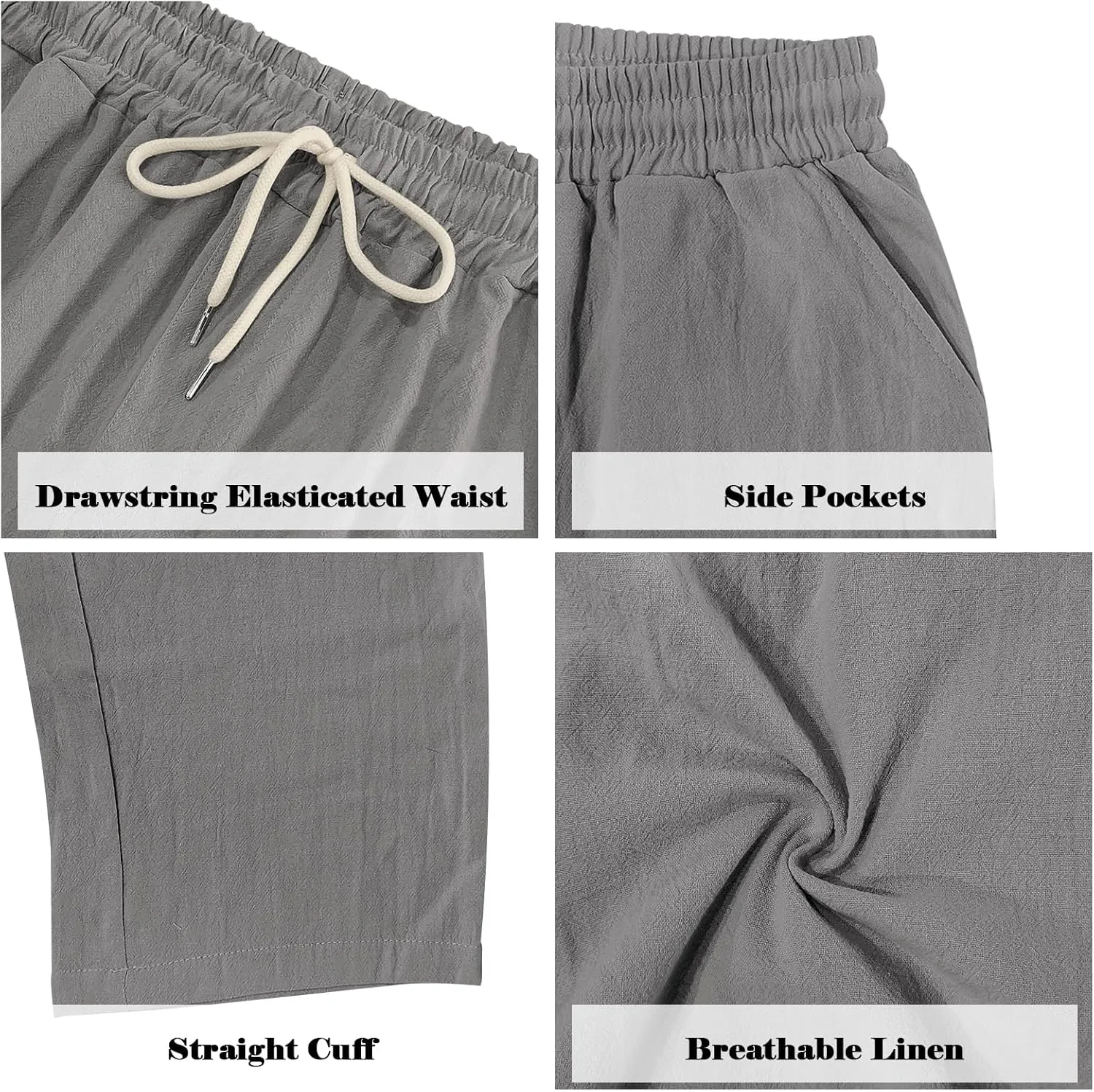 Mens Linen Pants Casual Summer Beach Pants Lightweight Drawstring Yoga Trousers Vacation Cargo Pants with Pockets