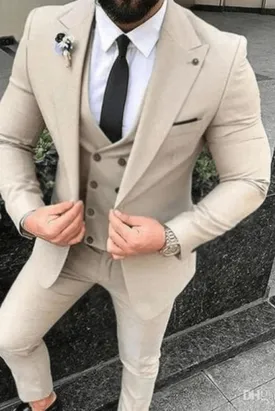 Men's Premium Beige Designer 3 Piece Slim Fit Suit for Men