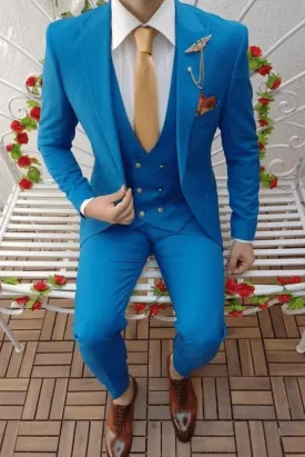 Men's Premium Spa Blue 3 Piece Slim Fit Suit For Bespoke Tailoring