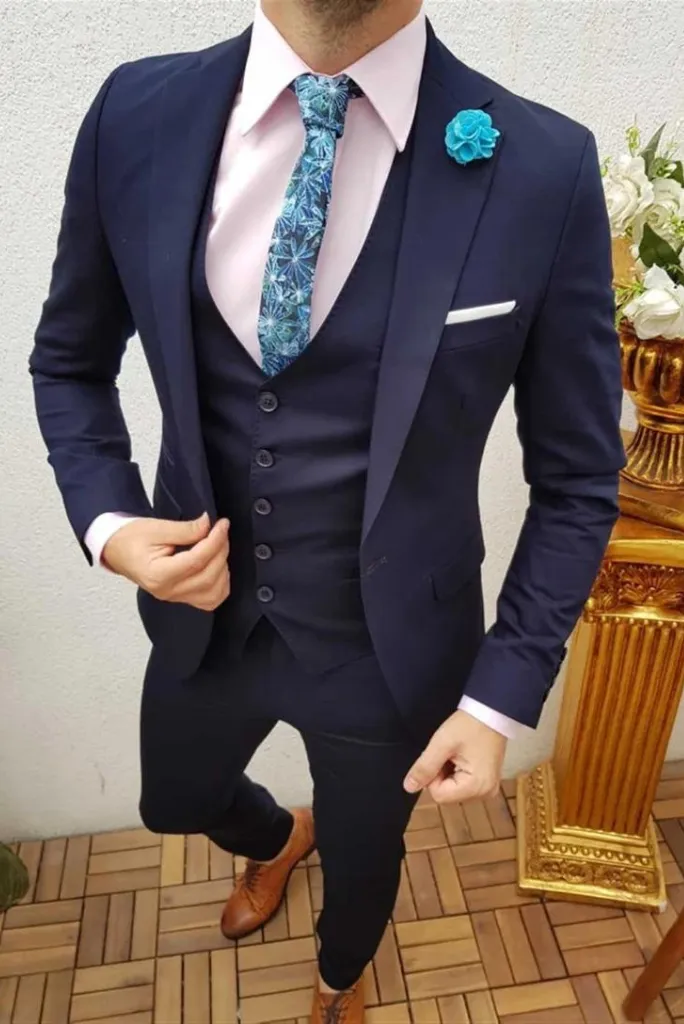 Men's There Piece Suit Blue Wedding Slim Fit Suit Dinner Suit Formal Party Wear Suit One Button Suit Elegant Bespoke Suits Gift For Him