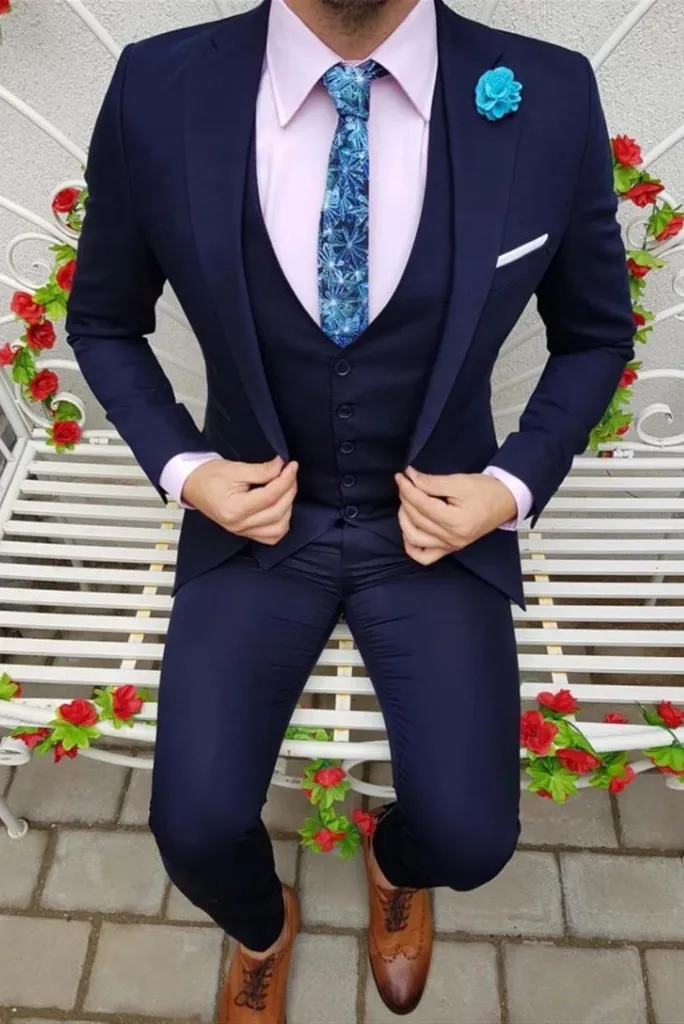 Men's There Piece Suit Blue Wedding Slim Fit Suit Dinner Suit Formal Party Wear Suit One Button Suit Elegant Bespoke Suits Gift For Him