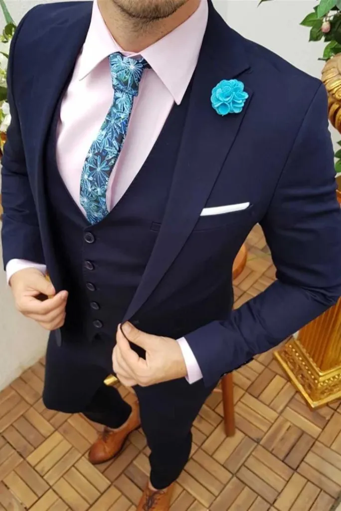 Men's There Piece Suit Blue Wedding Slim Fit Suit Dinner Suit Formal Party Wear Suit One Button Suit Elegant Bespoke Suits Gift For Him