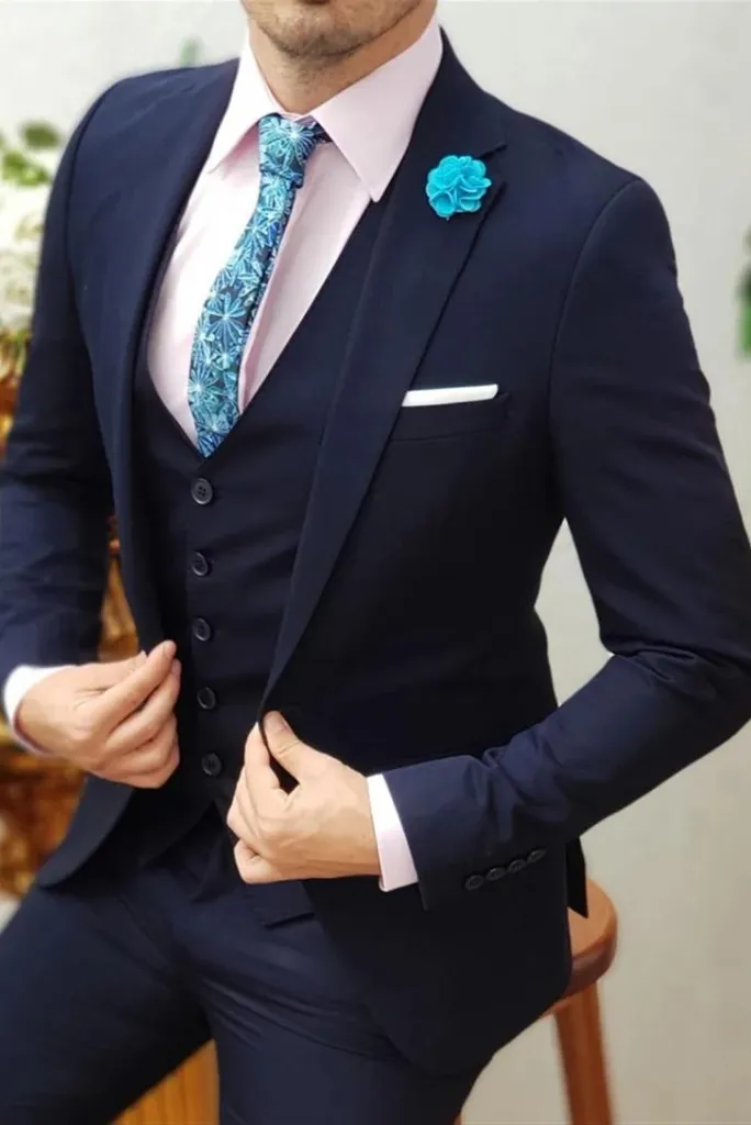 Men's There Piece Suit Blue Wedding Slim Fit Suit Dinner Suit Formal Party Wear Suit One Button Suit Elegant Bespoke Suits Gift For Him