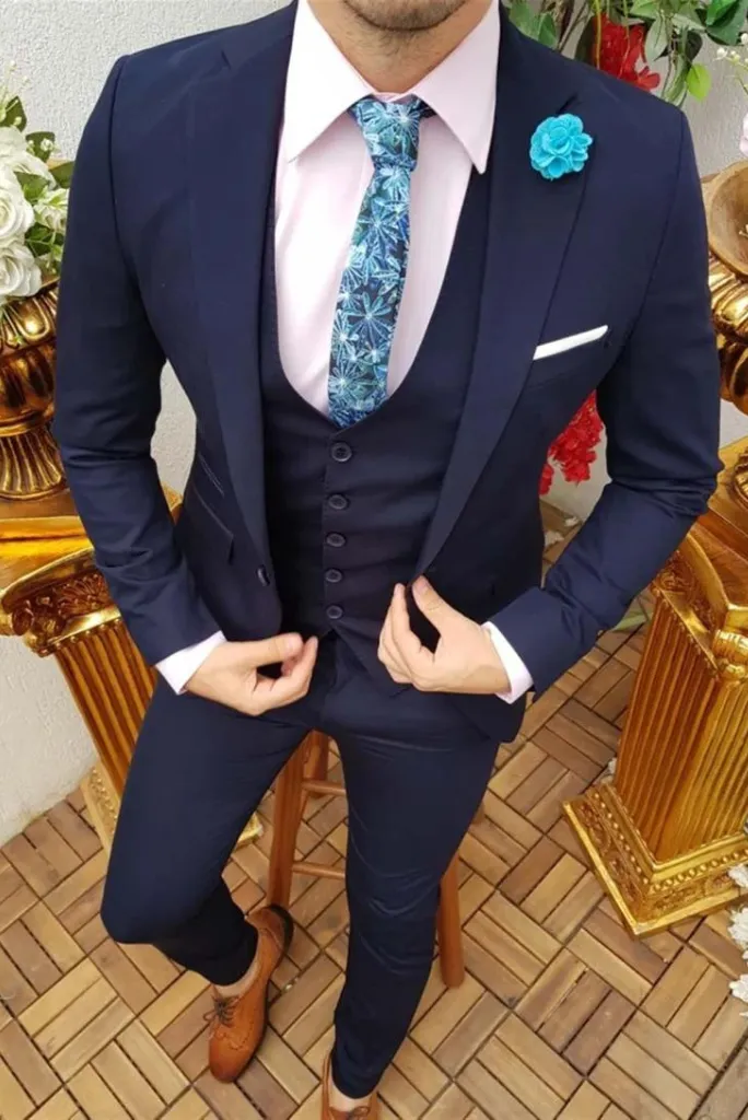 Men's There Piece Suit Blue Wedding Slim Fit Suit Dinner Suit Formal Party Wear Suit One Button Suit Elegant Bespoke Suits Gift For Him