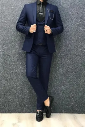 Men's three piece navy blue wedding suit