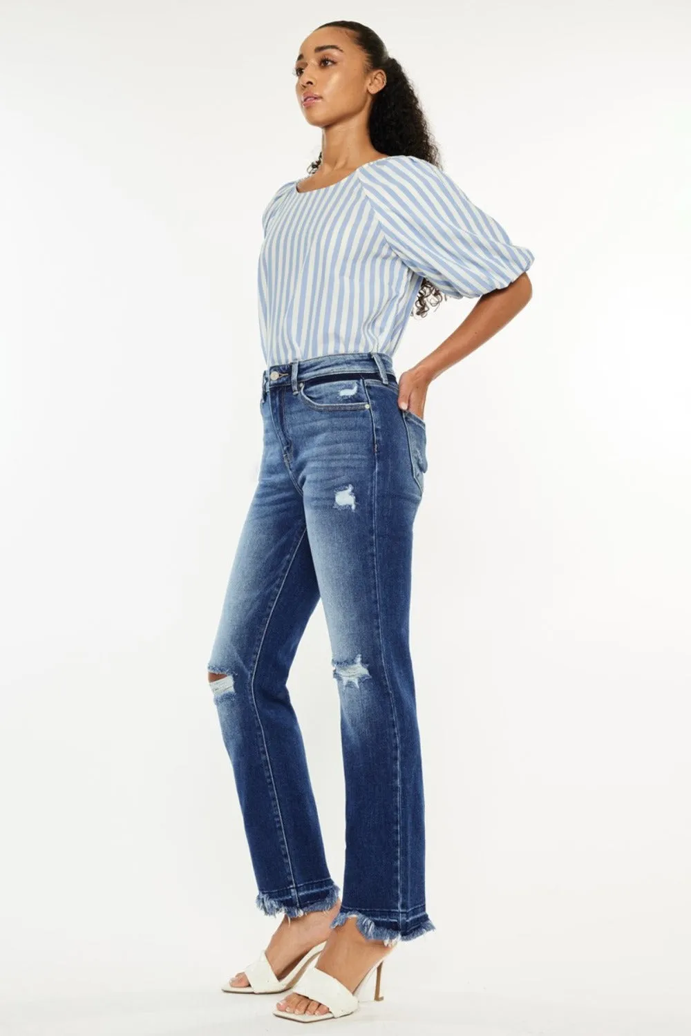 Nina High Rise Distressed Slim Straight Jeans