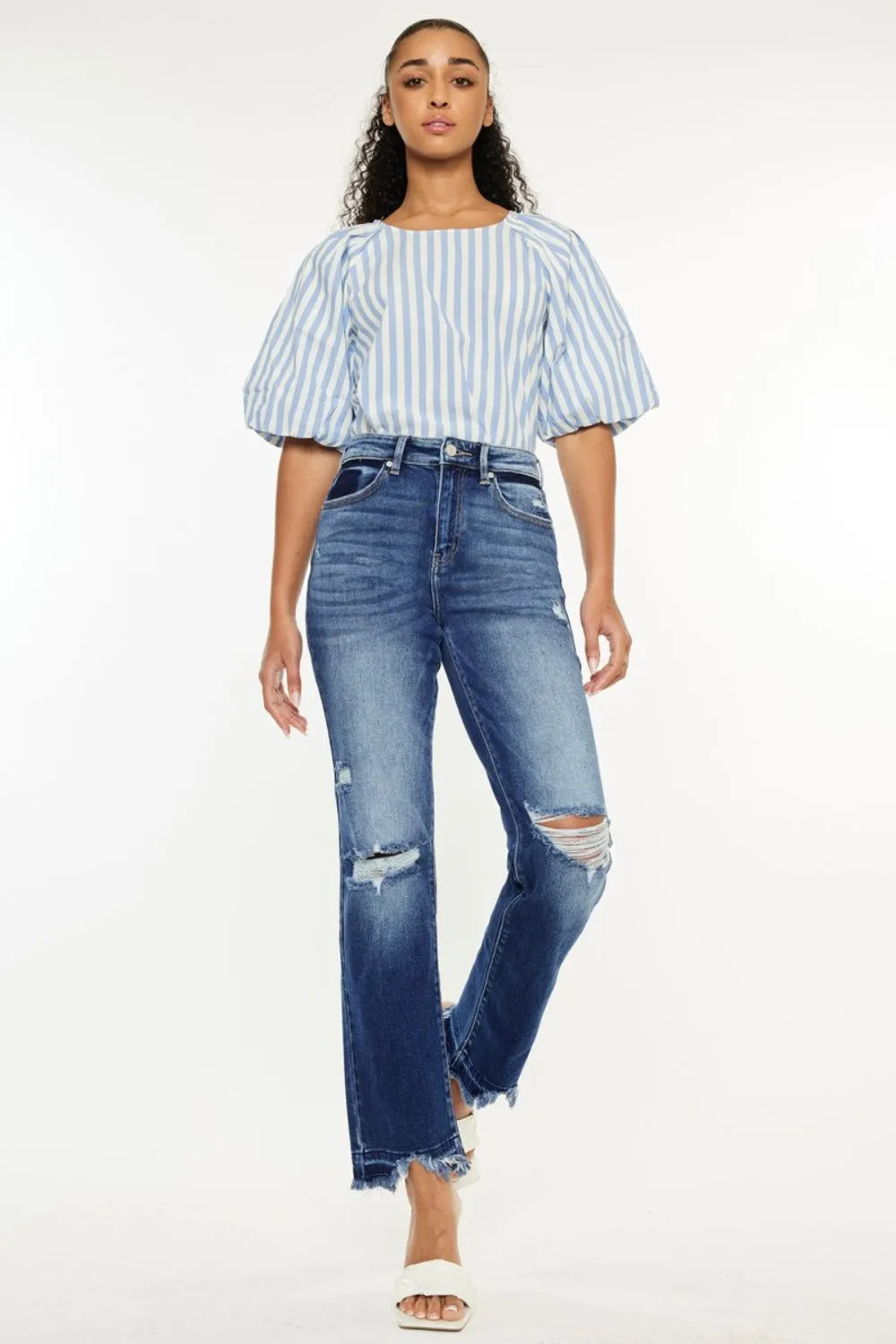 Nina High Rise Distressed Slim Straight Jeans
