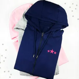 Organic Zip Up Navy Hoodie with Triple Fuchsia Stars