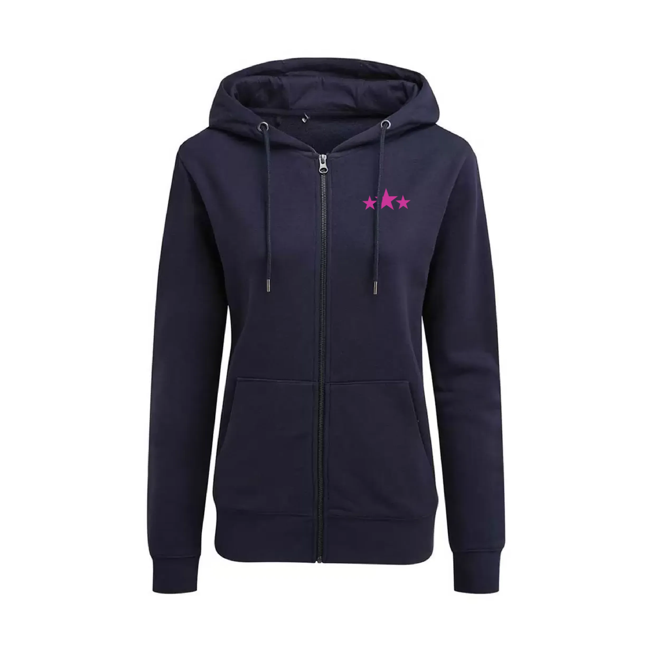 Organic Zip Up Navy Hoodie with Triple Fuchsia Stars