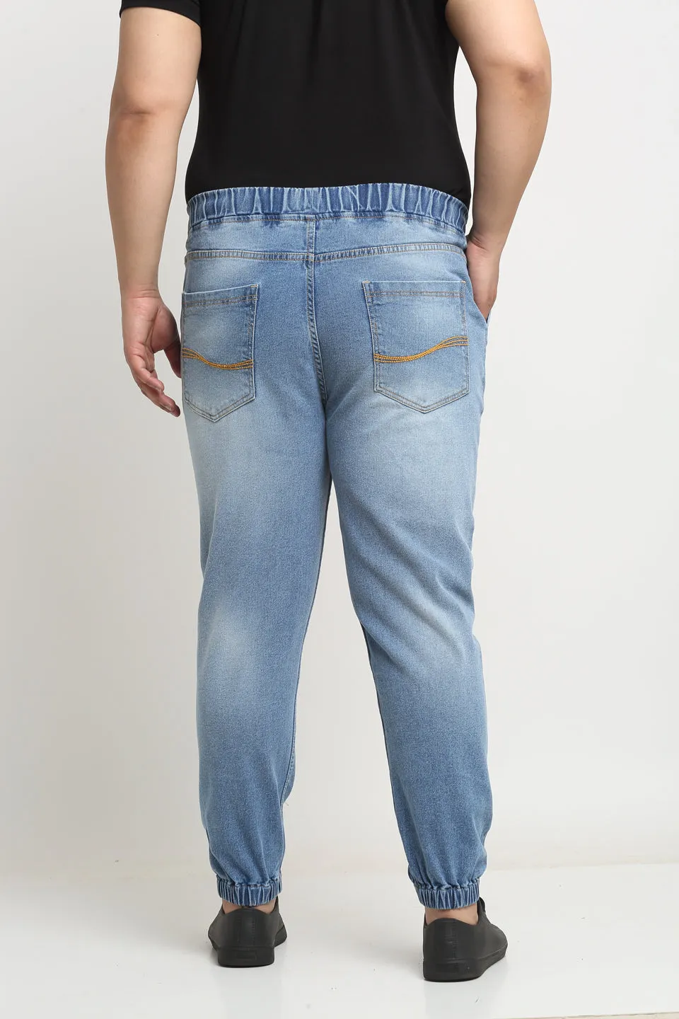 plusS Men Comfort Light Fade Stretchable Cotton Jogger Jeans