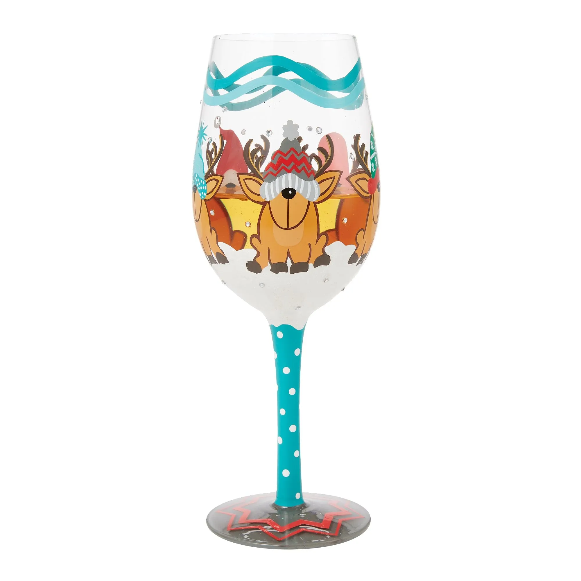 Reindeer Games Hand Painted Wine Glass