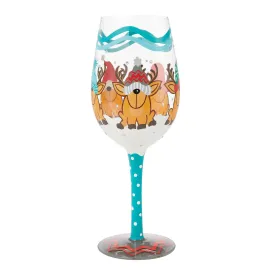 Reindeer Games Hand Painted Wine Glass