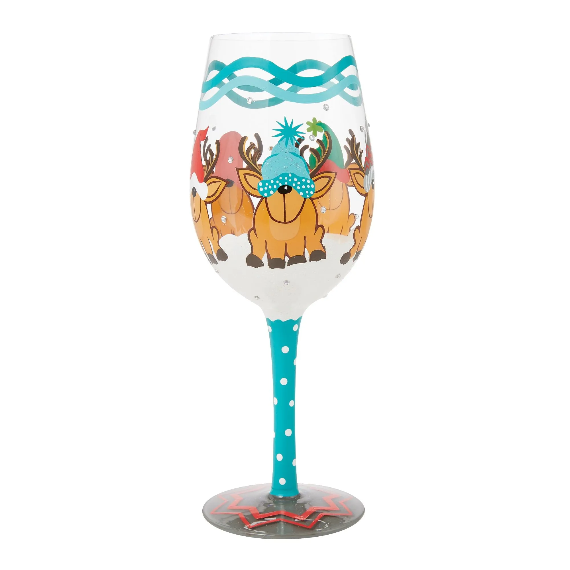 Reindeer Games Hand Painted Wine Glass