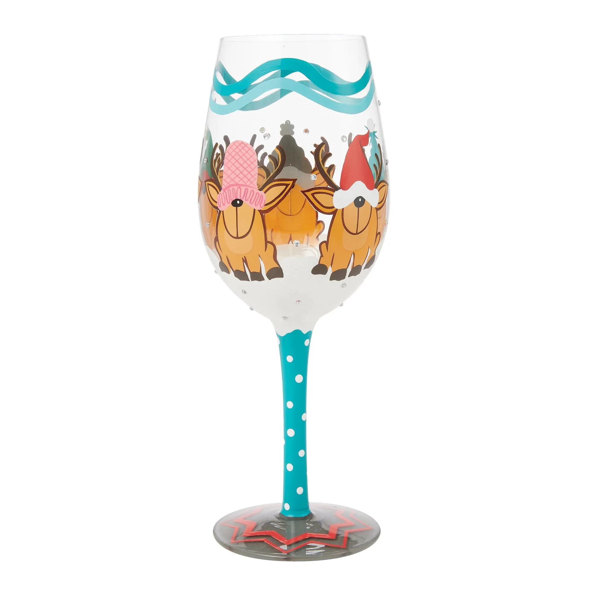 Reindeer Games Hand Painted Wine Glass