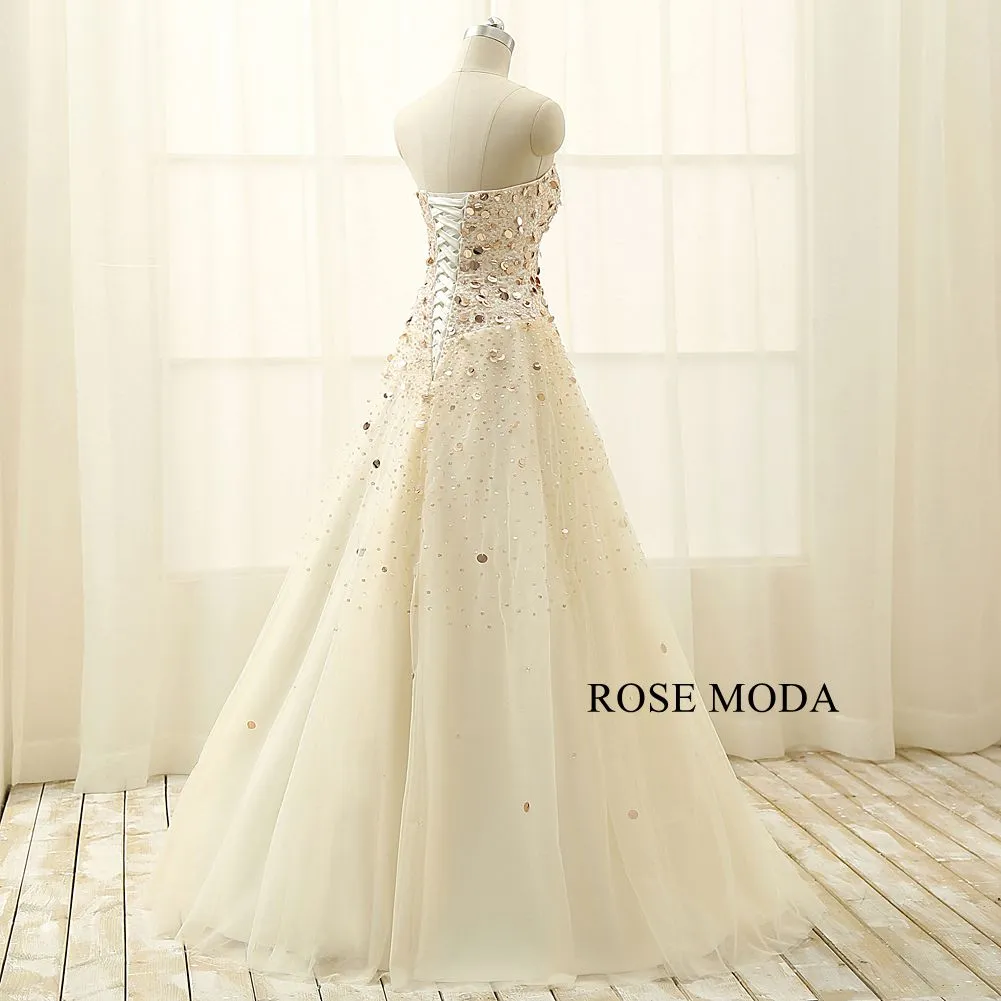 Rosemoda Beaded A Line Long Prom Dress