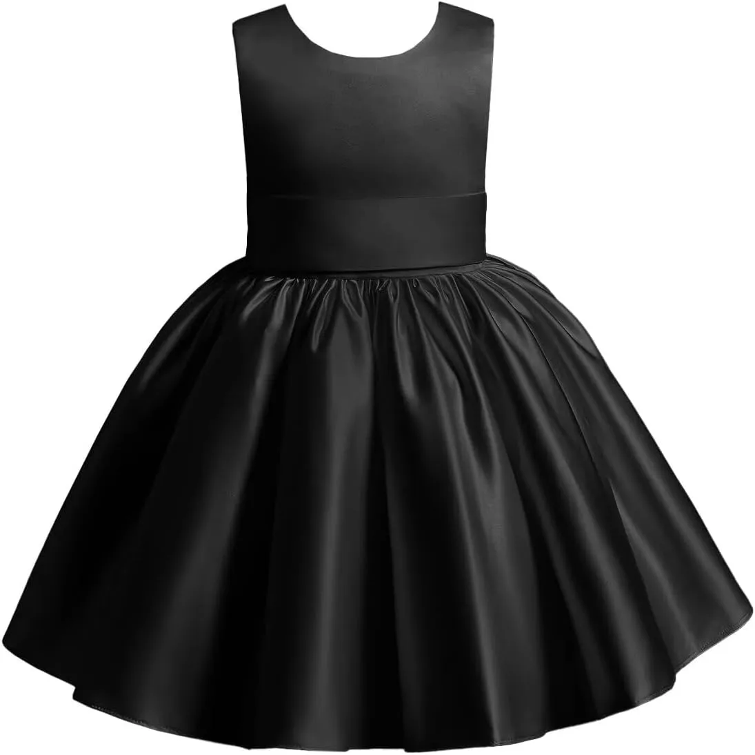 Satin Flower Girl Dress Knee Length Short First Communion Dresses for Girls Kids Bow-Knot Princess Birthday Gowns