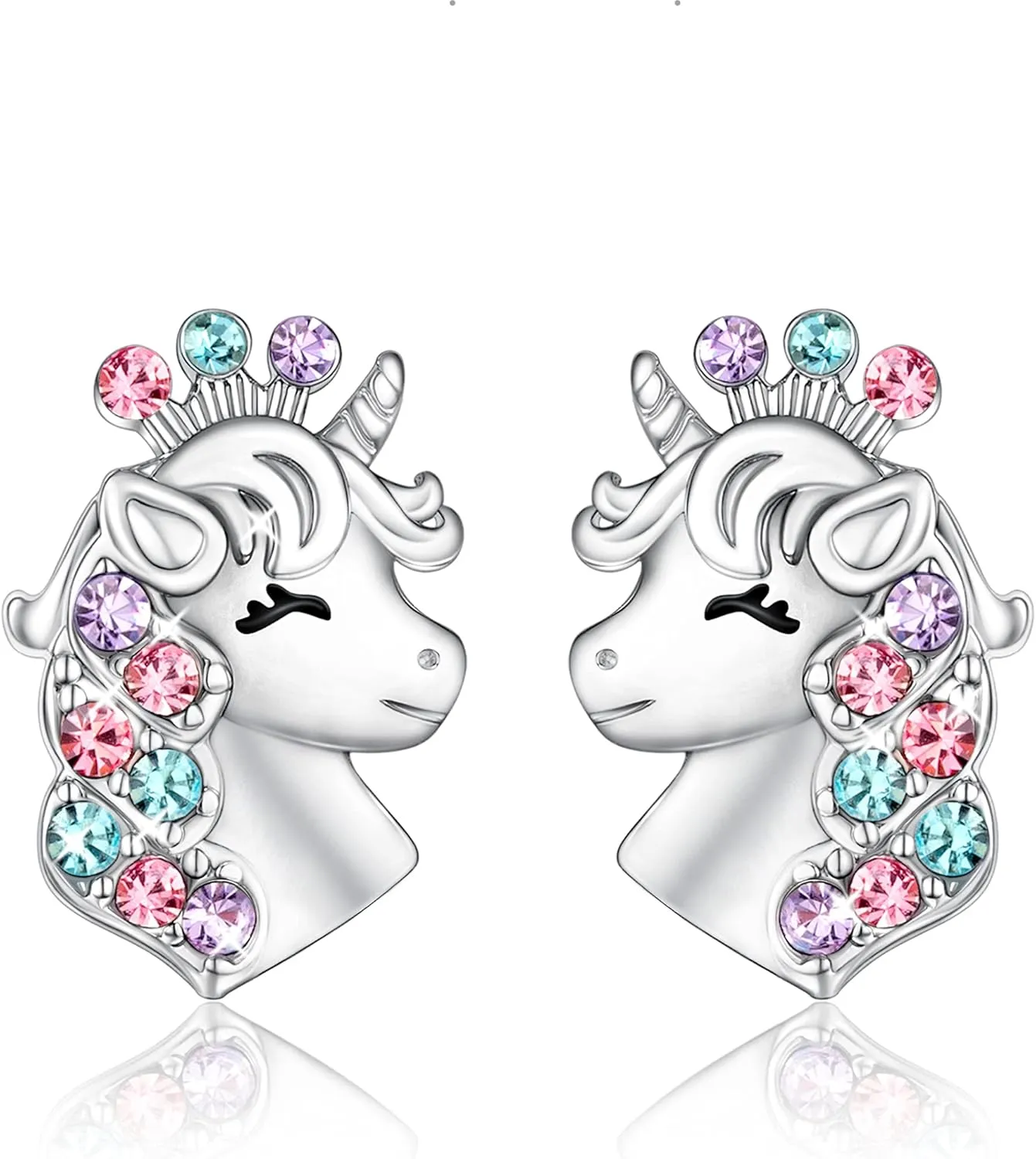 Shonyin Unicorn Earrings Hypoallergenic Crown CZ Earrings Birthday Mothers Day Back to School Jewelry Gifts for Teen Ages 8-12 Daughter Granddaughter Niece