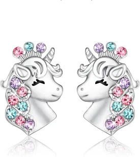 Shonyin Unicorn Earrings Hypoallergenic Crown CZ Earrings Birthday Mothers Day Back to School Jewelry Gifts for Teen Ages 8-12 Daughter Granddaughter Niece