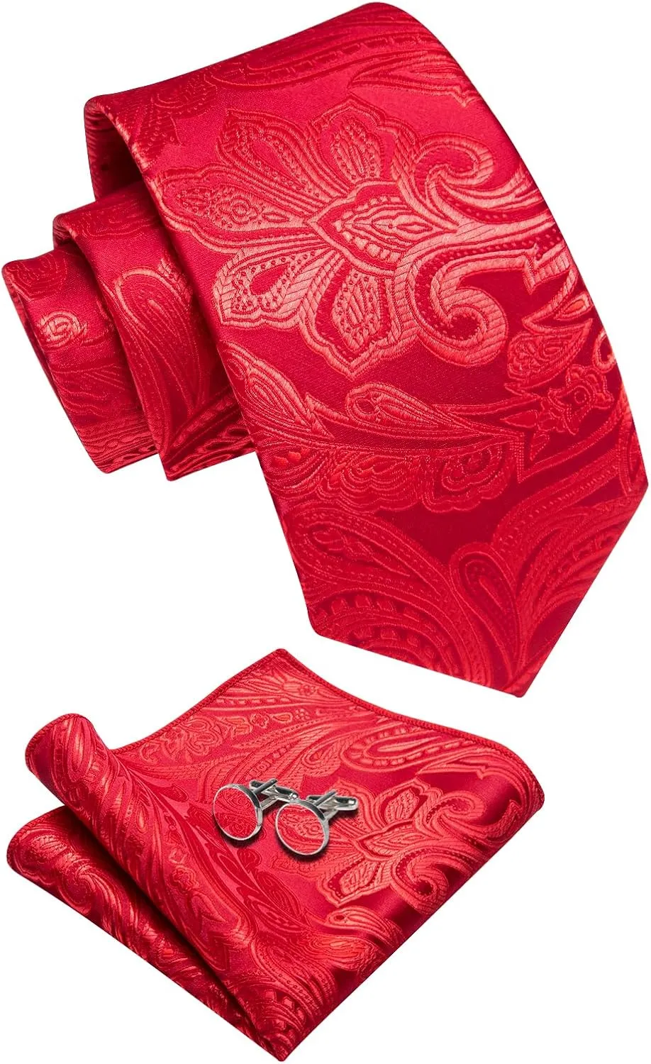 Silk Tie for Men Paisley Necktie Pocket Square Cufflinks Tie Clip Lapel Pin Brooch Set Wedding Business Party
