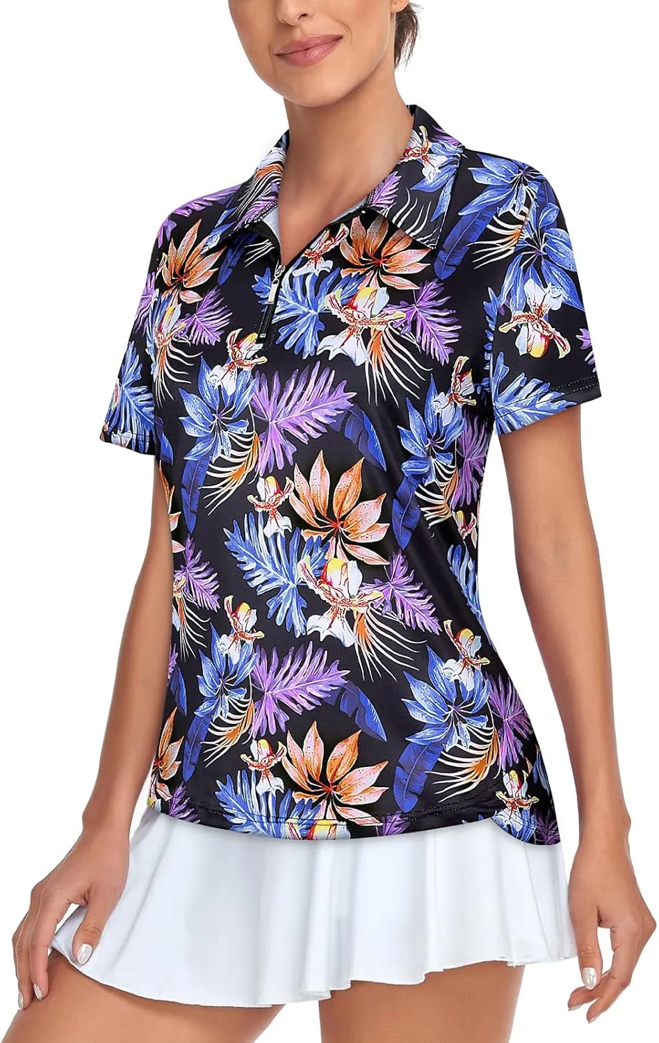 Tanst Sky Women's Golf Polo Shirts Short Sleeve Quarter Zip Pullover Moisture Wicking Workout Tops