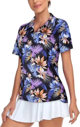 Tanst Sky Women's Golf Polo Shirts Short Sleeve Quarter Zip Pullover Moisture Wicking Workout Tops