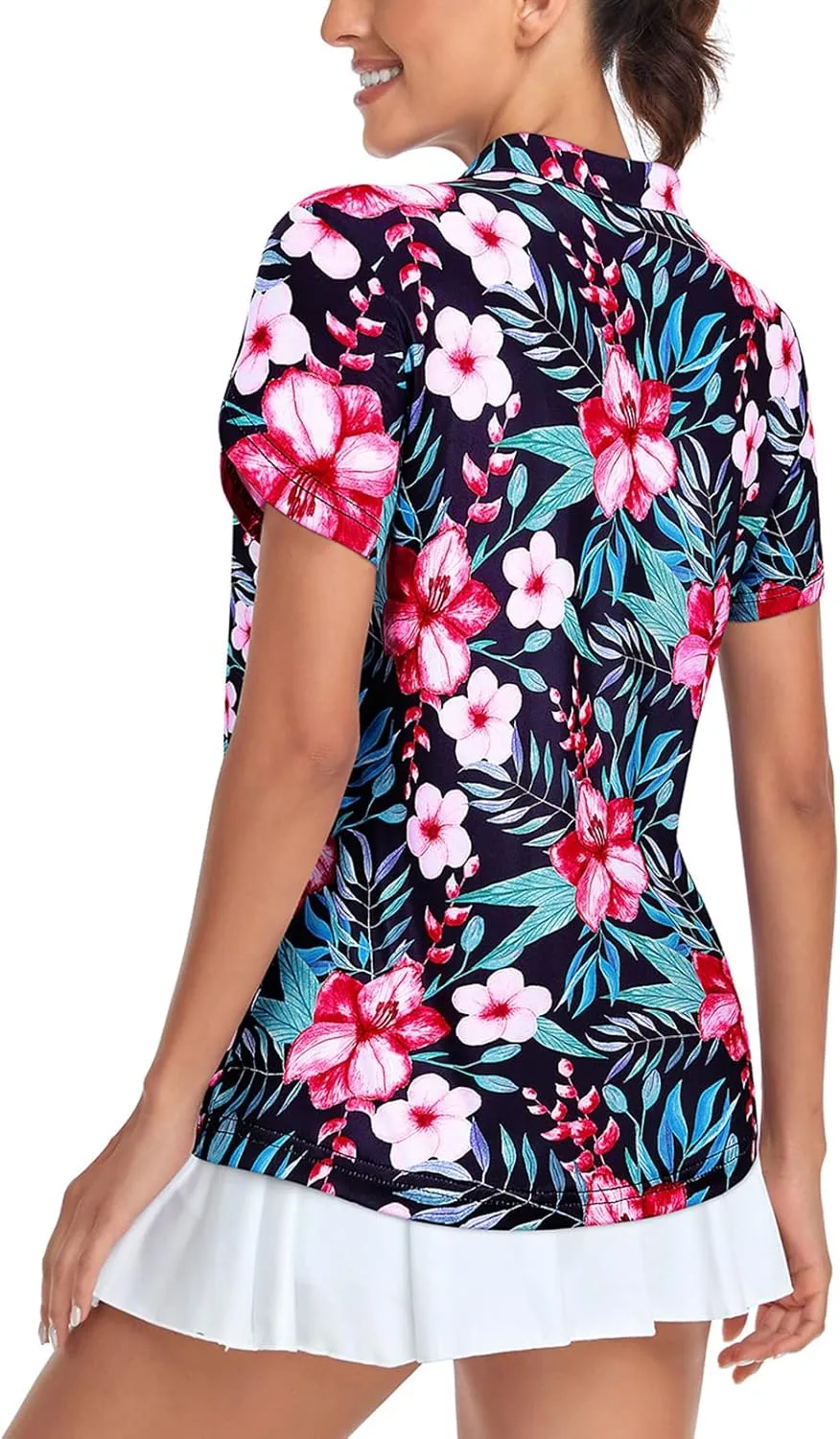 Tanst Sky Womens Golf Shirts Zip Up Overlap Short Sleeve Workout Tops Quick Dry Tennis Shirt