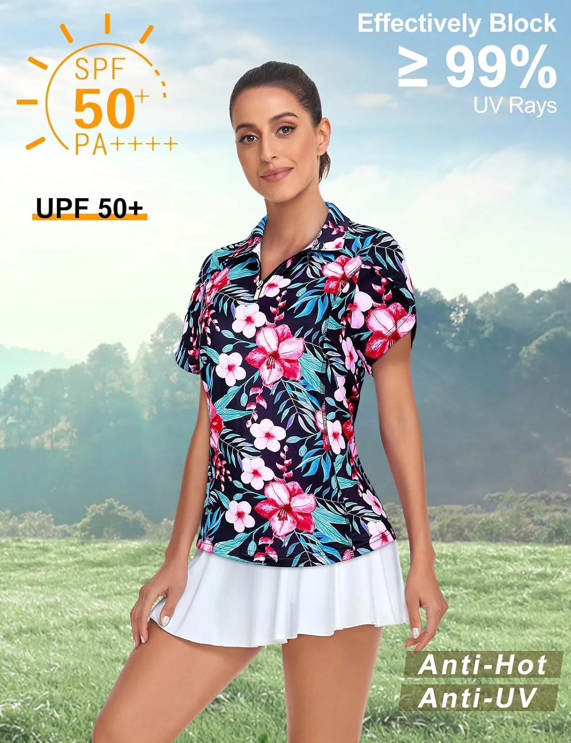 Tanst Sky Womens Golf Shirts Zip Up Overlap Short Sleeve Workout Tops Quick Dry Tennis Shirt