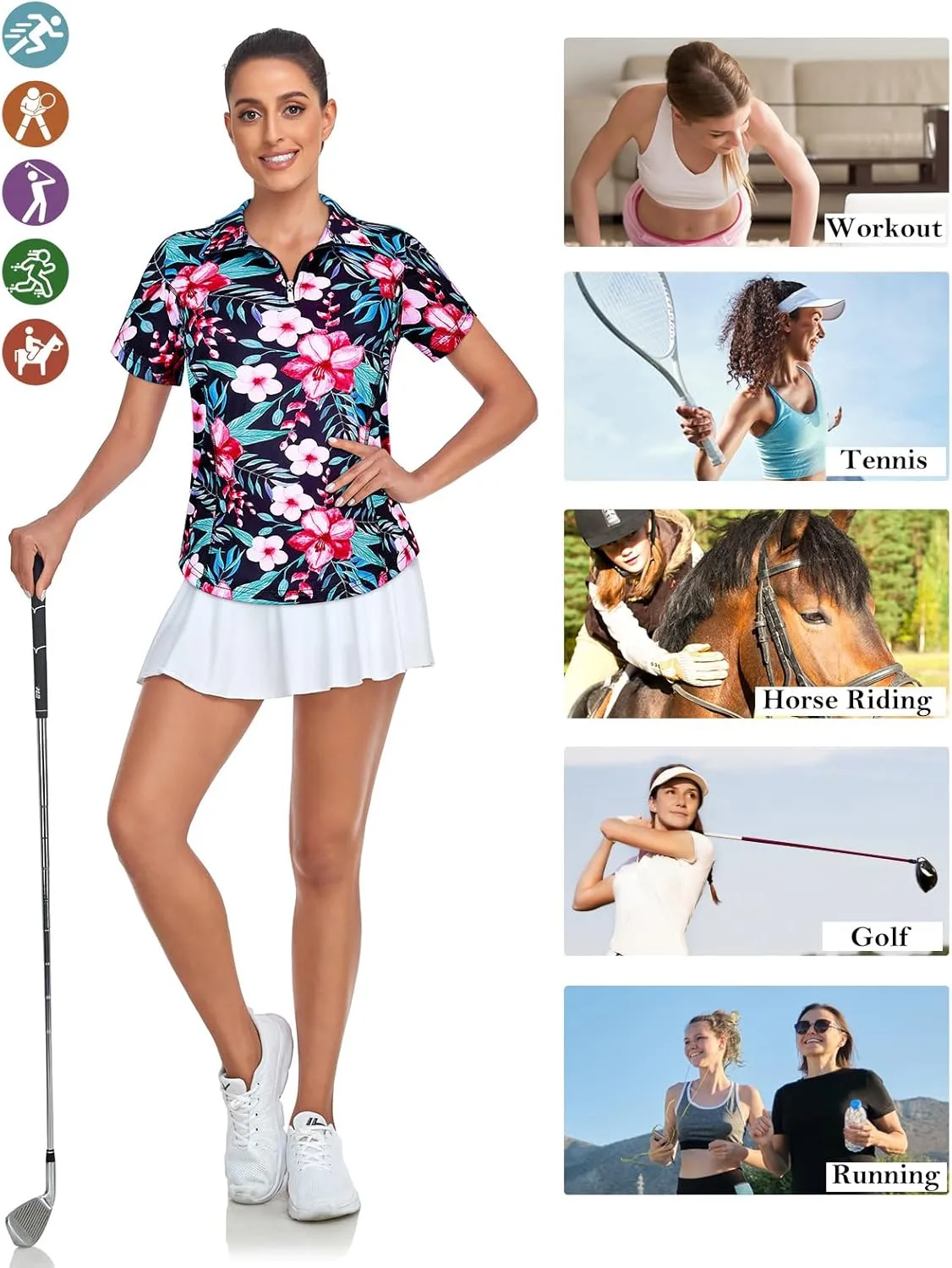 Tanst Sky Womens Golf Shirts Zip Up Overlap Short Sleeve Workout Tops Quick Dry Tennis Shirt