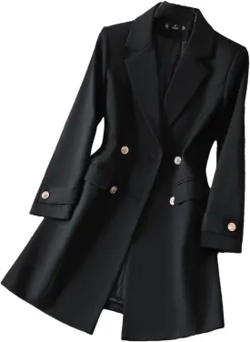 Women Long Formal Blazer Jacket Office Ladies Female Business Work Wear Coat Black Blazer M