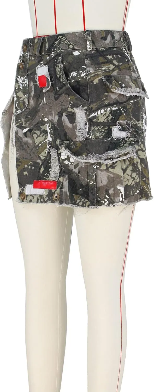 Women Mini Skirt Camo Cargo Skirt Sexy High Split Mini Skirt for Women Novelty Skirts Denim Skirt