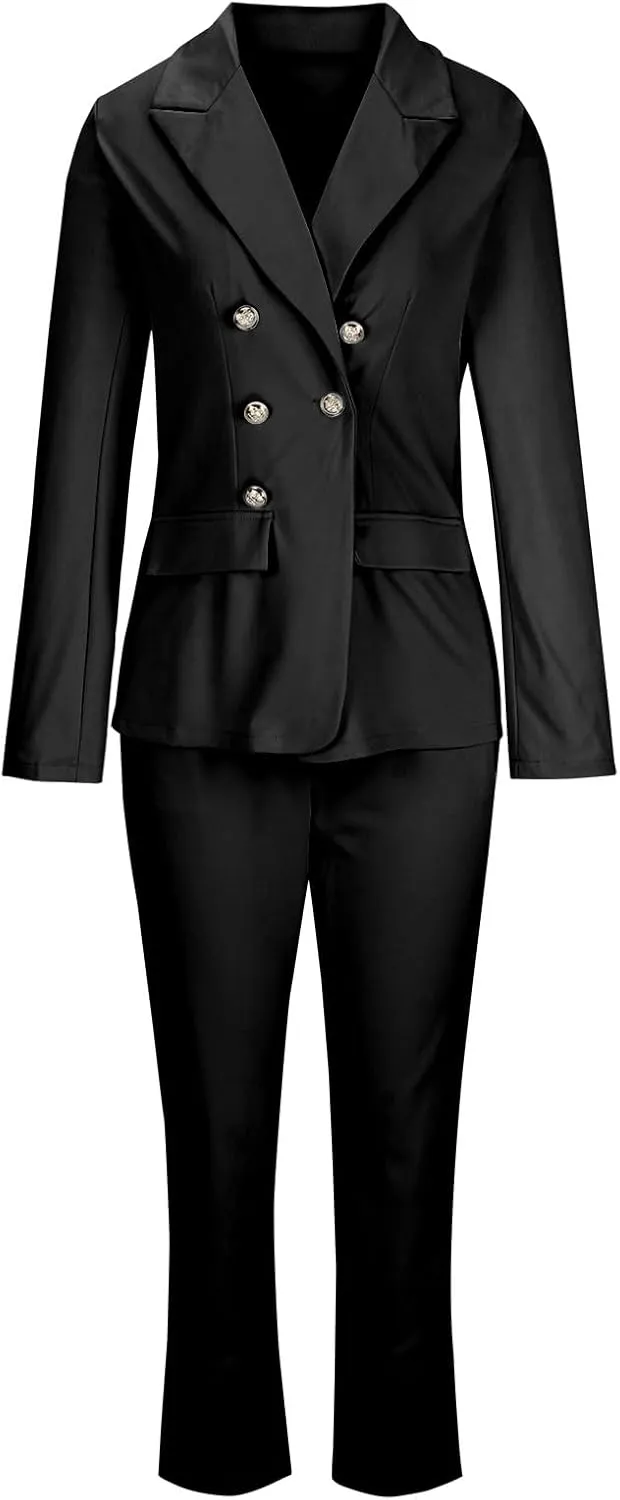 Women's 2 Piece Suit Set Double Breasted Blazer Pantsuit Formal Business Outfits Office Wedding Wear Slim Fit
