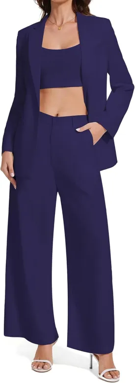 Women's 3 Piece Suit Business Casual One Button Blazer Camisole and Wide Leg Pants Set