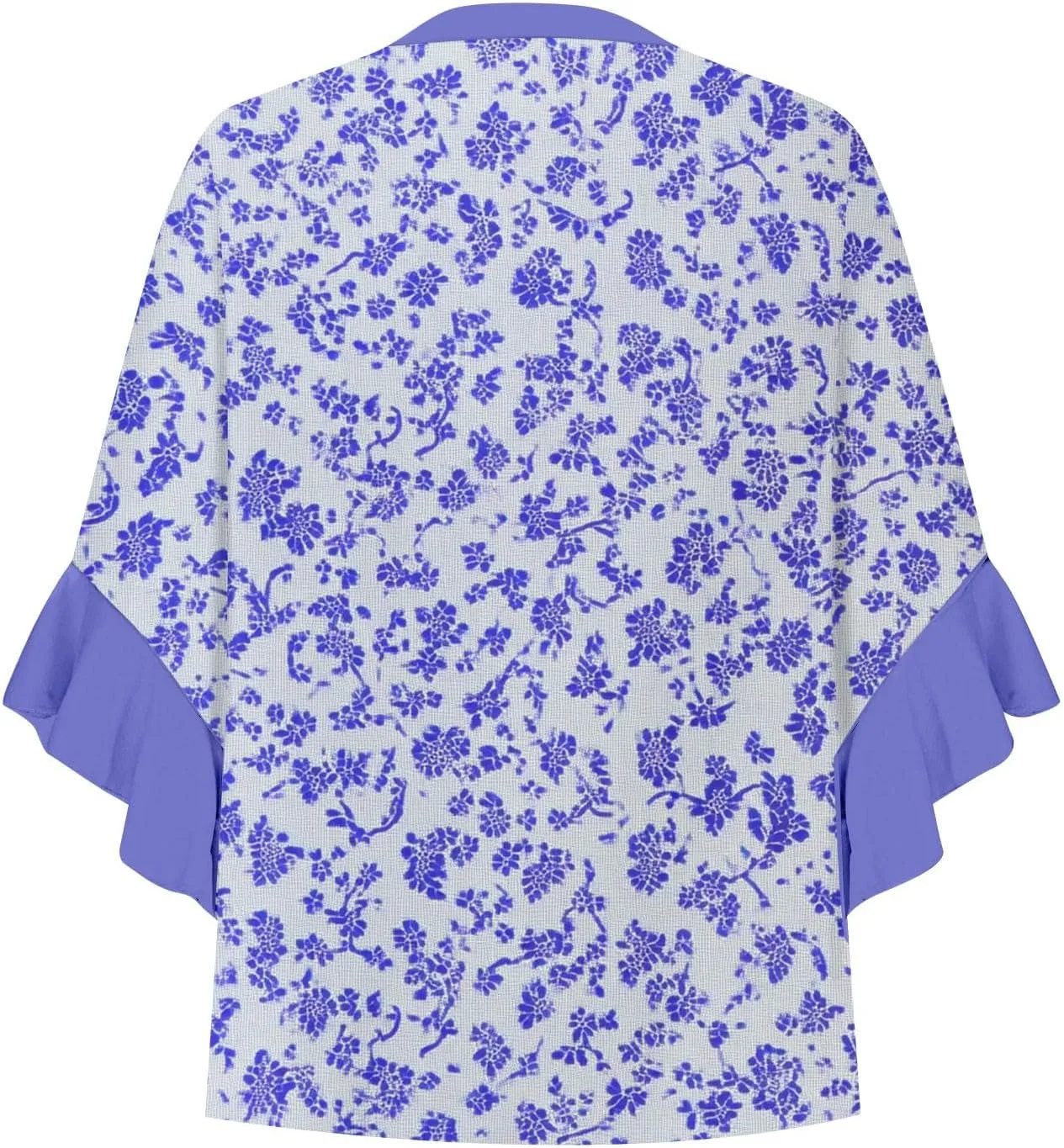 Women's Clothing 3/4 Ruffle Sleeves V Neck Tops Trendy Vintage Floral Boho Blouses Button Tunic Vacation Tee Shirts