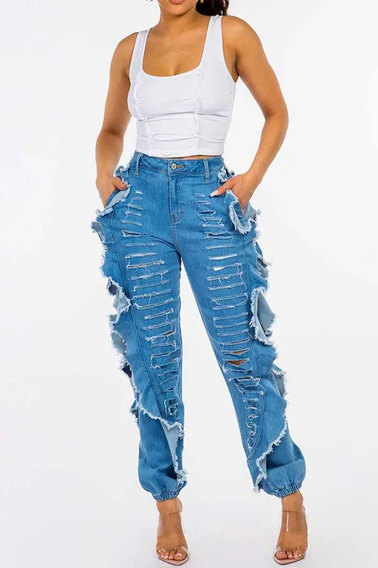 Women's Ruffled Destroyed Jeans
